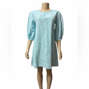 NWT Bryn Walker Sz XXS Light Blue Textured Cotton Dress Puff Sleeve Mini Dress